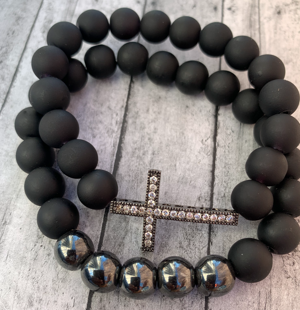 Black matte beaded bracelet