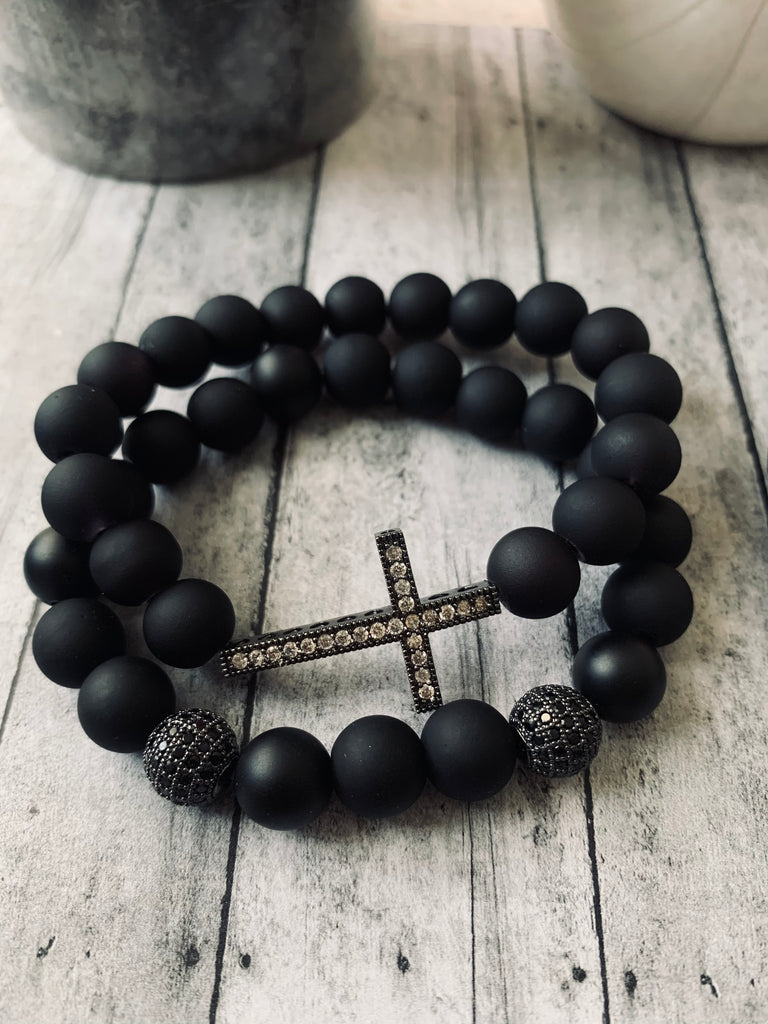 Black matte beaded bracelet