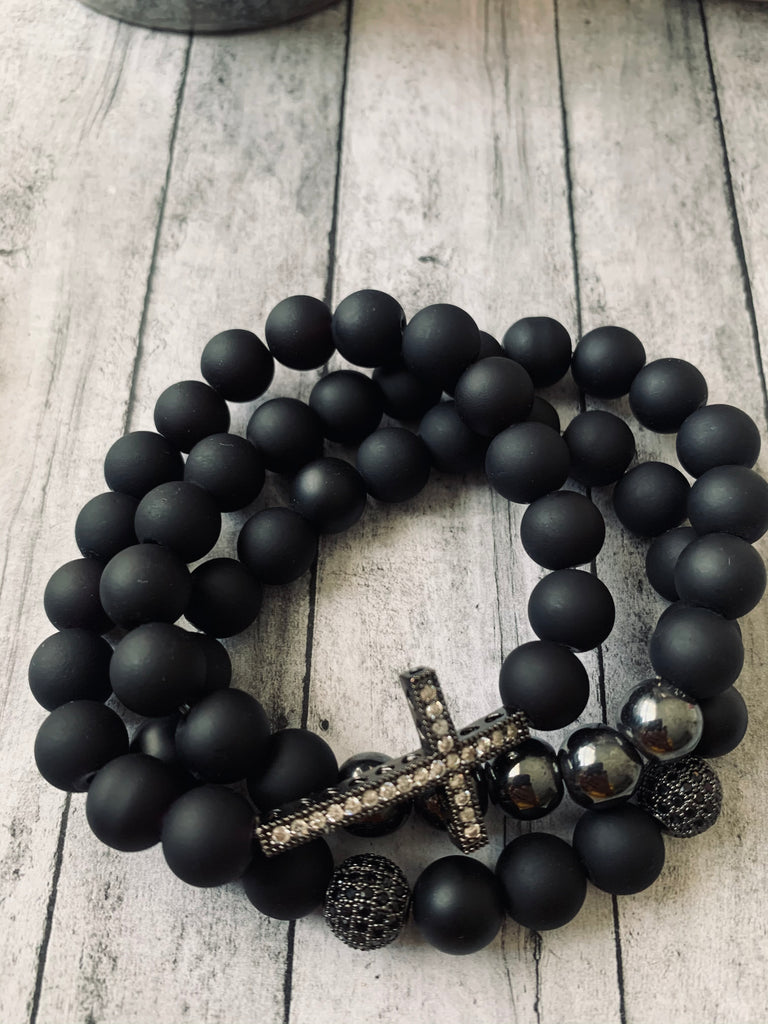 Black matte beaded bracelet