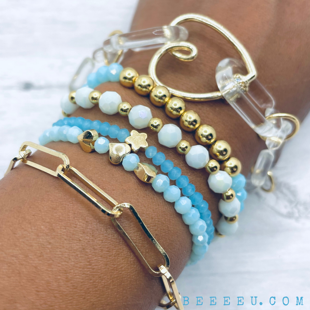 beeeeu blue link bracelet with gold