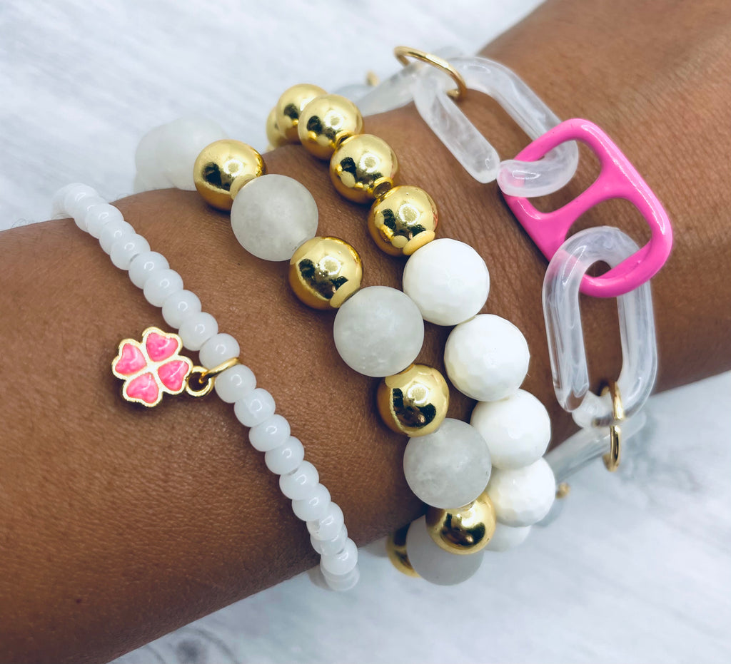 beeeeu pink link bracelet set with gold