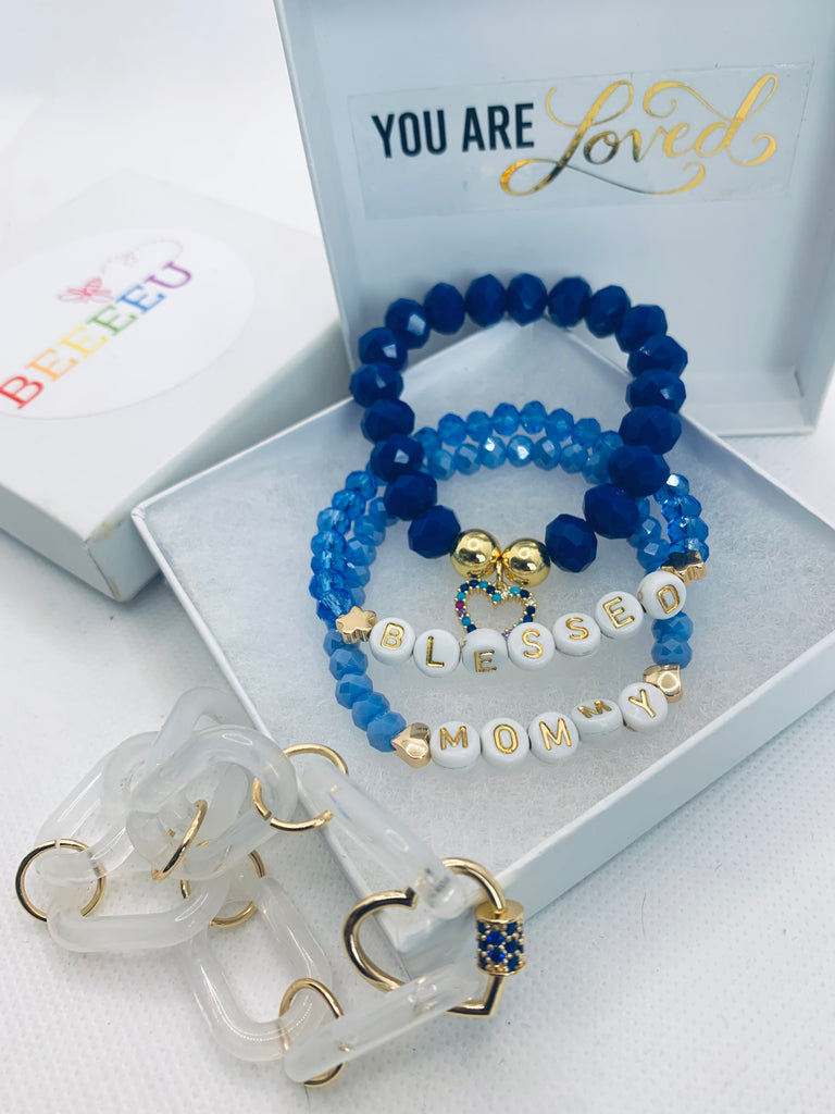 mothersday gift box bracelet set blue and gold bracelet set beeeeu