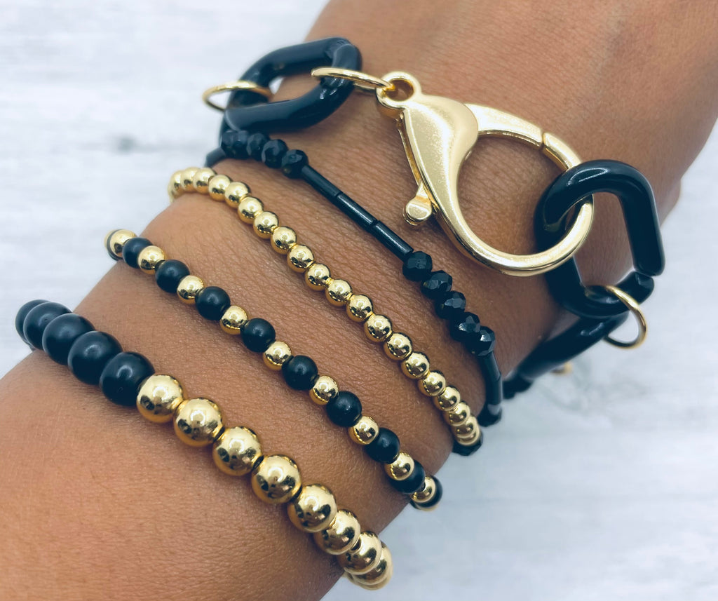 beeeeu summer link bracelet set black gold. 