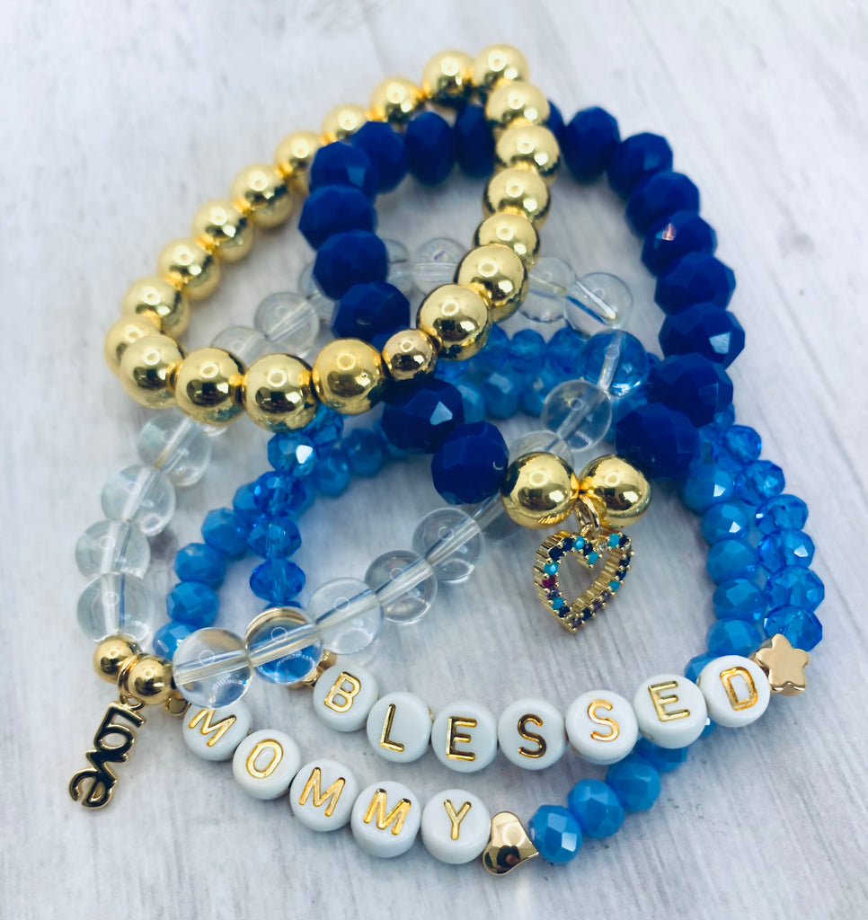 mothersday gift bracelet set beeeeu blue and gold blessed mommy